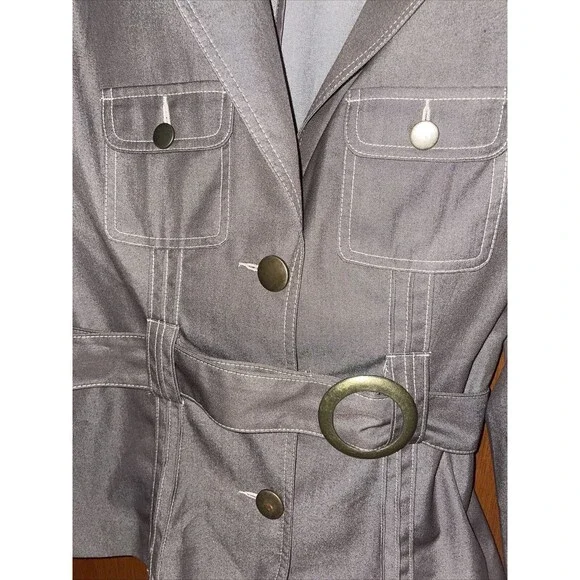 Robert Louis  Brown Collared Belted 2 Pocket Puff Shoulder Blazer Jacket Medium - Picture 2 of 8